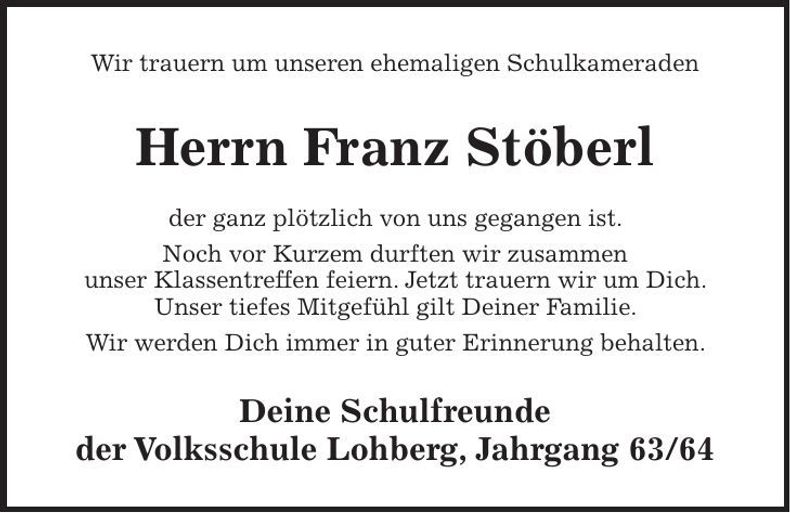 Traueranzeige Franz Stöberl