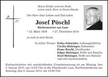 Traueranzeige Josef Pöschl