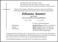 Traueranzeige Johanna Ammer