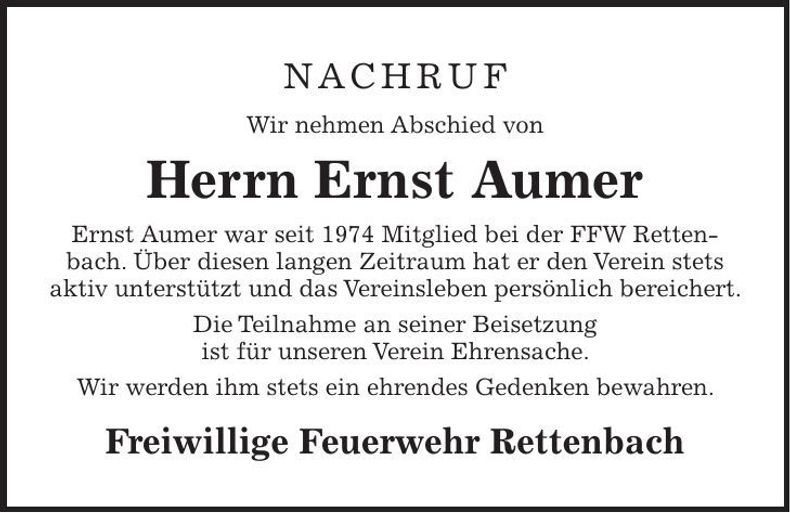 Traueranzeige Ernst Aumer