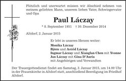 Traueranzeige Paul Làczay