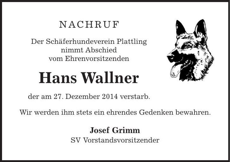Traueranzeige Hans Wallner