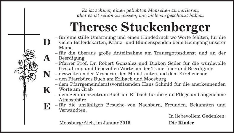 Traueranzeige Therese Stuckenberger