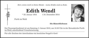 Traueranzeige Edith Wendl