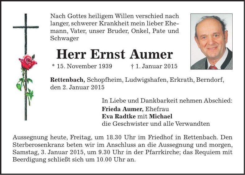 Traueranzeige Ernst Aumer