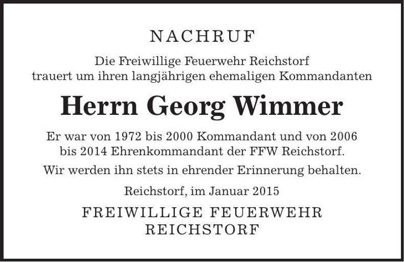 Traueranzeige Georg Wimmer