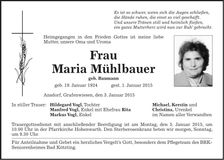 Traueranzeige Maria Mühlbauer