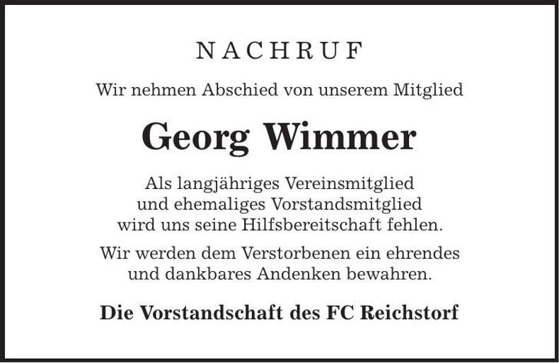 Traueranzeige Georg Wimmer