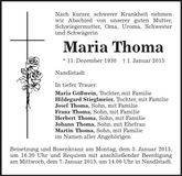 Traueranzeige Maria Thoma