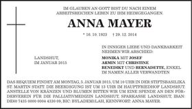 Traueranzeige Anna Mayer