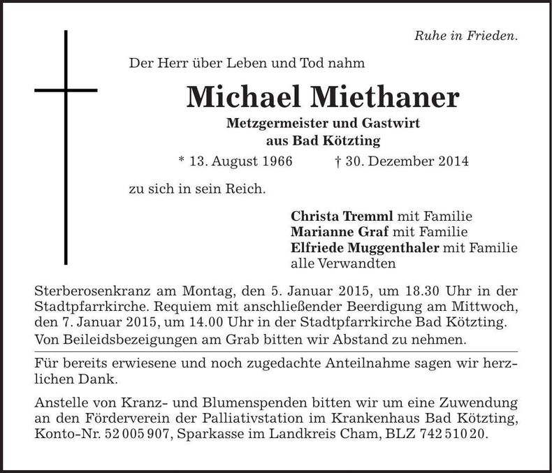 Traueranzeige Michael Miethaner