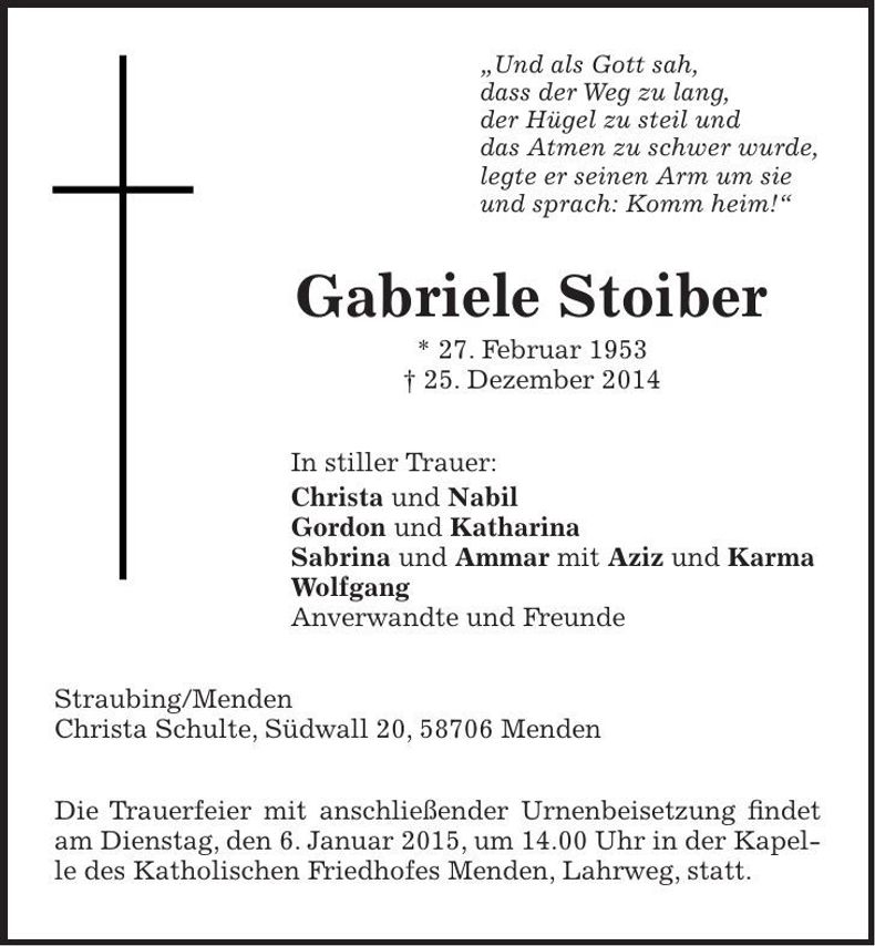 Traueranzeige Gabriele Stoiber