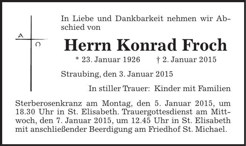 Traueranzeige Konrad Froch