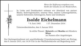 Traueranzeige Isolde Eichelmann