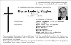 Traueranzeige Ludwig Ziegler