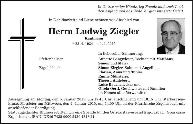 Traueranzeige Ludwig Ziegler