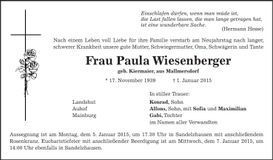 Traueranzeige Paula Wiesenberger