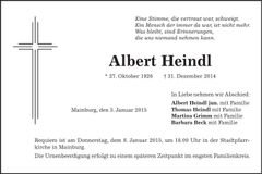 Traueranzeige Albert Heindl