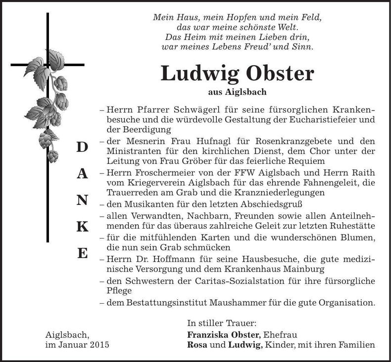 Traueranzeige Ludwig Obster