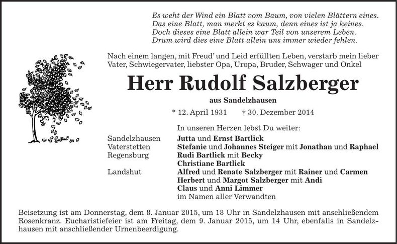 Traueranzeige Rudolf Salzberger