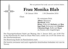 Traueranzeige Monika Blab