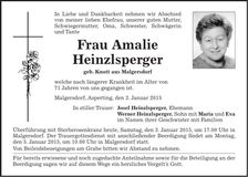 Traueranzeige Amalie Heinzlsperger