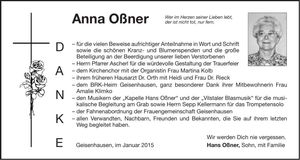 Traueranzeige Anna Oßner