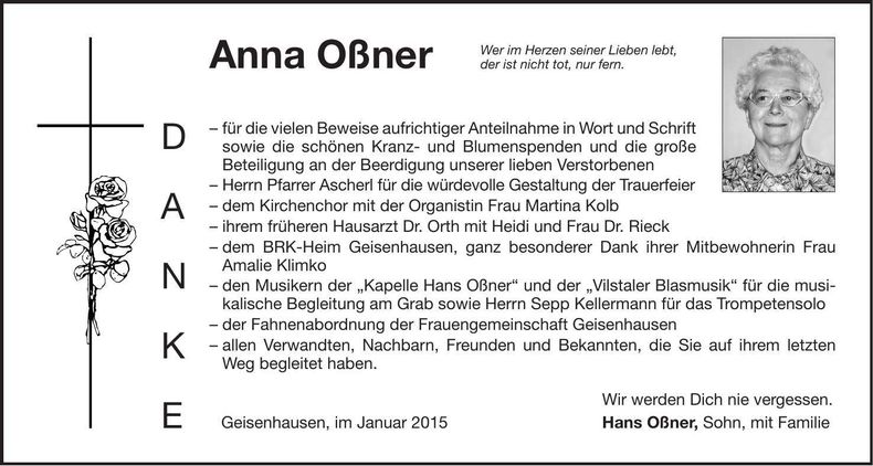 Traueranzeige Anna Oßner
