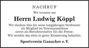 Traueranzeige Ludwig Köppl