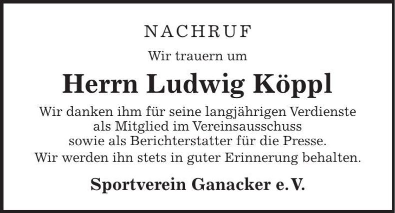 Traueranzeige Ludwig Köppl