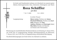 Traueranzeige Rosa Schäffler