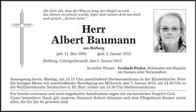 Traueranzeige Albert Baumann