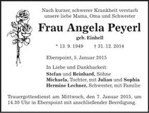 Traueranzeige Angela Peyerl