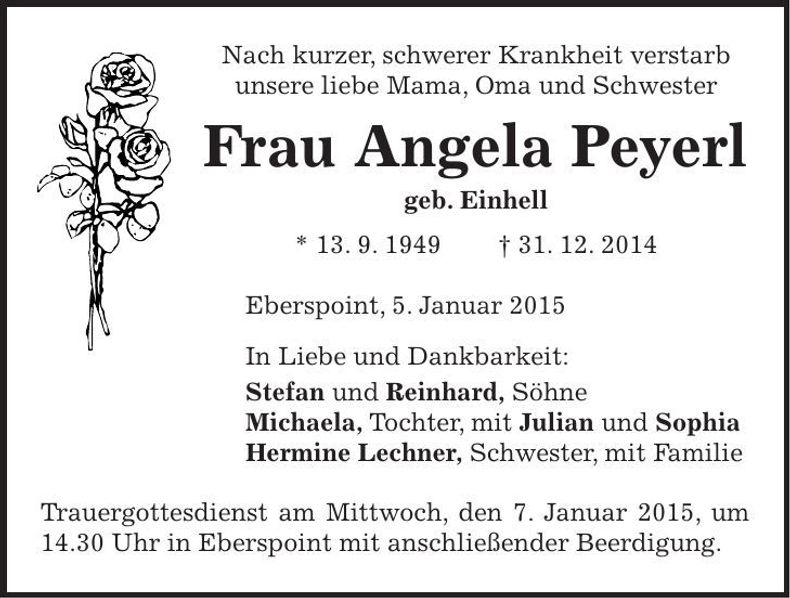 Traueranzeige Angela Peyerl