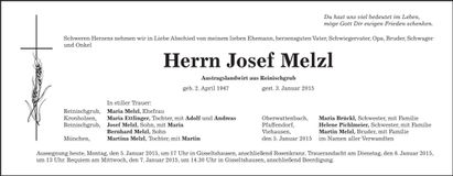 Traueranzeige Josef Melzl