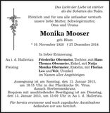 Traueranzeige Monika Mooser