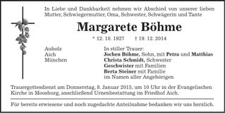 Traueranzeige Margarete Böhme
