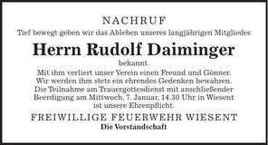 Traueranzeige Rudolf Daiminger