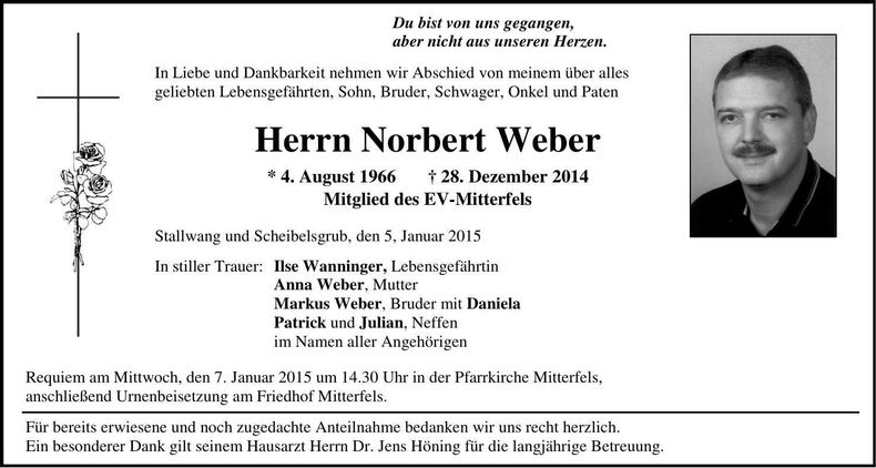 Traueranzeige Norbert Weber