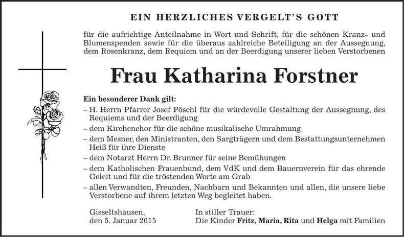 Traueranzeige Katharina Forstner