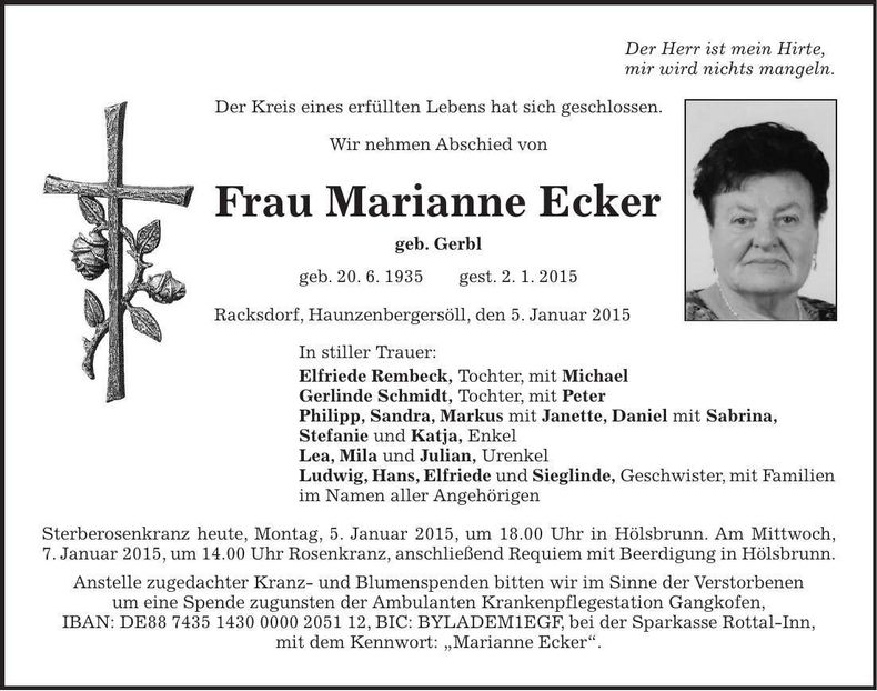 Traueranzeige Marianne Ecker