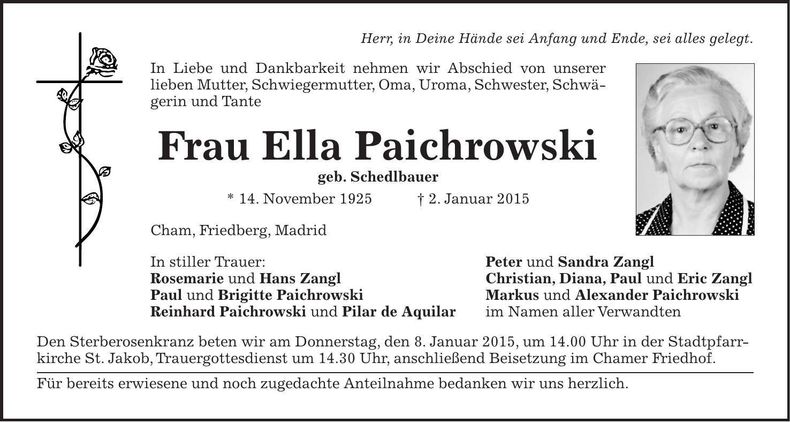 Traueranzeige Ella Paichrowski