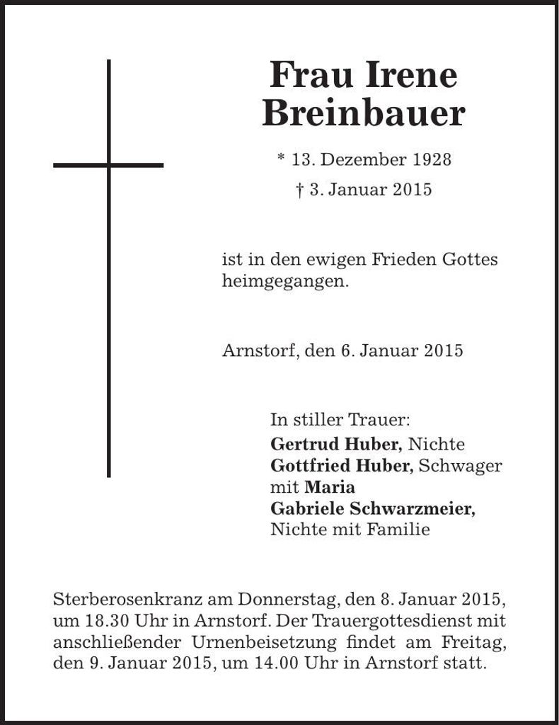 Traueranzeige Irene Breinbauer
