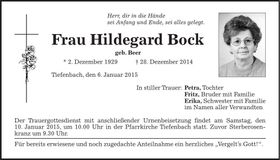Traueranzeige Hildegard Bock