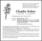 Traueranzeige Claudia Naber