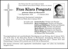Traueranzeige Klara Pongratz