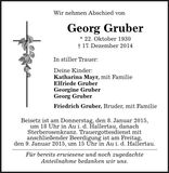Traueranzeige Georg Gruber