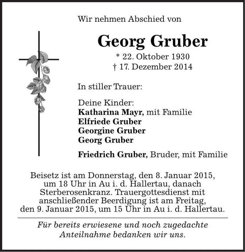 Traueranzeige Georg Gruber