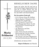 Traueranzeige Maria Feldmeier