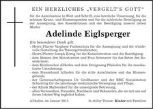 Traueranzeige Adelinde Eiglsperger